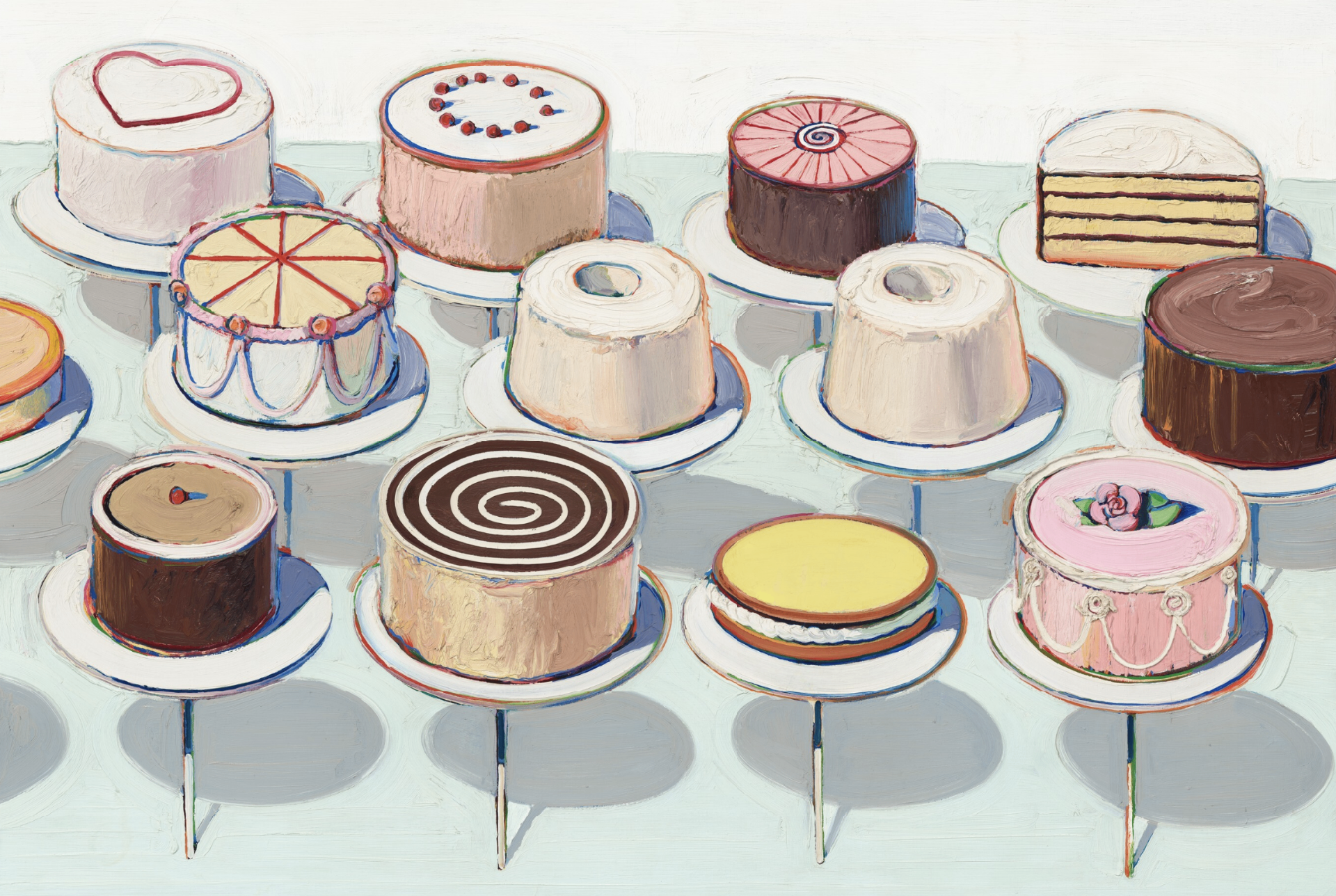 Wayne Thiebaud-style cakes painting